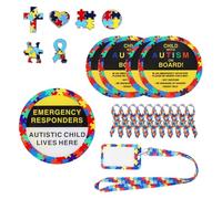 HUGAUTISM Autism Awareness Set Non-adhesive Magnetic Card Stickers Door Sign Pins Brooches Autistic Child Lives Here Set Education Crafts for Special Education Supplies