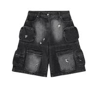 Hugboom Baggy Jean Shorts for Women Jorts Y2k Low Rise Wide Leg Denim Shorts Goth Summer Jeans Loose Streetwear Retro Blue, D#black, Small