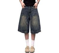 Hugboom Baggy Jean Shorts for Women Jorts Y2k Low Rise Wide Leg Denim Shorts Goth Summer Jeans Loose Streetwear Retro Blue, 2#retro Blue, Medium