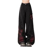 Hugboom Cute Baggy Jeans Y2k for Women Girls Star Heart Butterfly Pants Aesthetic Streetwear Gothic Clothing, F-blue, S