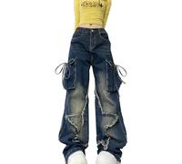 Hugboom Cute Baggy Jeans Y2k for Women Girls Star Heart Butterfly Pants Aesthetic Streetwear Gothic Clothing, 1#blue, S