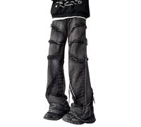 Hugboom Men's Baggy Jeans Y2k Hip Hop Pants Stacked Jeans for Women Mid Rise Fashion Grunge Streetwear Clothes Black, Black, Medium