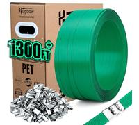 Hugbow Heavy Duty PET Strapping Banding Roll, 5/8"x1300' Packaging Strapping Banding Roll, 1500 lbs Break Strength, Pallet Strapping Banding Strapping Coil with 150 PCS Metal Seals &SelfDispensing Box
