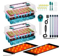 Hugbow Self-Watering Seed Starter Tray with Grow Light and Heat Mat, 80-Cell Plant Starter Trays Seed Starter Kit, Seed Starter Tray for Seed Starting, Plant Germination & Seedling Growing, 2 Pack