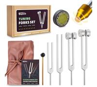 Hugbow Tuning Forks for Healing, Aluminum Alloy Tuning Fork 128Hz, 136.1Hz, 256Hz, 384Hz, Hockey Puck Activator & Gem feet, Weighted & Unweighted Tuning Fork Set with Vegan Leather Pouch