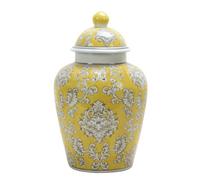 Huge 35cm Chinese Floral Ginger Jar Urn Vase Yellow White Storage Ornament