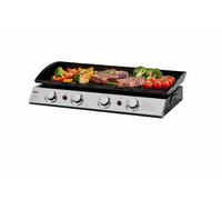 Huge 4 Burner Gas Plancha BBQ Grill with Black Enamelled Griddle, Gas Regulator & Cover, Stainless Steel, 80cm x 36cm cooking area, 4 x 2.5kw Burners