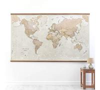 Huge Antique World Map (Wooden hanging bars)