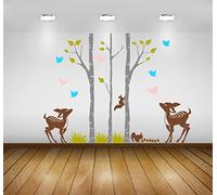 Huge Birch Trees Baby Deer Fawn XXL Wall Decal Set Sticker for Baby Nursery. A Beautiful Decoration for a Child's Room. Beautiful Wall Mural. Sticker with Fawns.
