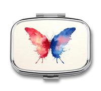 Huge Butterfly with Spread Wings Red Blue Pill Box 2 Compartment Portable Medicine Pill Case Travel Pill Organizer for Pocket Purse