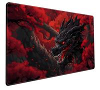 Huge Dragon Large Mouse Pad - Red and Black Mousepad, Big Full Keyboard and Mouse Pad with Stitched Edges Anti-Slip Funny Desk Pad, 31.5 X 15.8 in