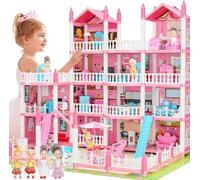 Huge Dream Doll House 4-Story 13 Rooms with Dolls, Mat, Led Light, Aceesories, Dollhouse Toy Gift for Girls Kids Aged 6-8 6-7