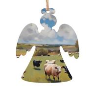 huge farm Wooden Christmas Tree Ornaments Angel Shape 2 PCS - Vintage Pendant Decorations for Holiday Home Decor