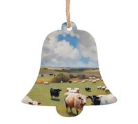huge farm Wooden Christmas Tree Ornaments Bell Shape 6 PCS - Vintage Pendant Decorations for Holiday Home Decor
