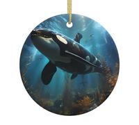 Huge Killer Whales A 2.9-inch Ceramic Round Christmas Ornament with a Printed Pattern Perfect for Holiday Decorations and Party Favors
