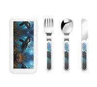 Huge killer whales Children's tableware 3-piece set, reusable knife, fork and spoon cutlery set, portable children's food protection tableware