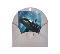 Huge killer whales Greeting card, blank inner page, includes envelope, 10 cm x 15 cm, for anniversary and party invitations.