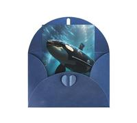 Huge killer whales Greeting card, blank inner page, includes envelope, 10 cm x 15 cm, for anniversary and party invitations.