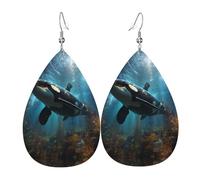 Huge killer whales Pattern leather earrings | Water drop-shaped printed earrings, suitable for daily/party/dating scenes