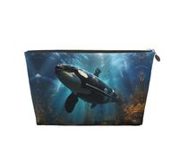 Huge Killer Whales Pattern Women'S Cosmetic Bag Leather Handbag Portable Large Capacity Zipper Travel Bag Storage Bag, Gold, One Size