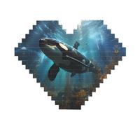 Huge Killer Whales Print Building Brick Block Puzzle - Heart Shaped Picture Puzzles, Wooden Picture Jigsaw Puzzles