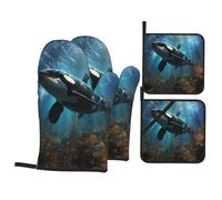 Huge killer whales Printed Kitchen Oven Mitts, 4-Piece,Perfect for Cooking, Baking, Grilling, and as Baking Gifts