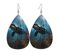Huge killer whales Printed leather earrings with teardrop-shaped dangling design, light and soft.