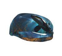 Huge Killer Whales Printed Sweat-Wicking Sports Headband for Men and Women, Perfect for Running, Basketball, Yoga, and Hiking.