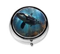 Huge Killer Whales This Small, Printed, Round Pill Box is a Portable Pill and Vitamin Organizer Perfect for Pockets, Purses, and Travel.