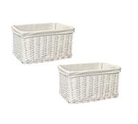 Huge Large Big Deep Wider Wicker Storage Kitchen Toy Log Hamper Basket (White, Set of 2 Medium) 39x27x23cm