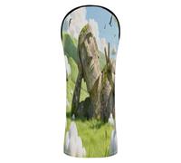 Huge Lying Stone Statue Grass Green Golf Club Head Cover Premium Leather Waterproof Headcover with Number Tags for Woods and Driver Hybrid
