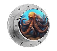 Huge Octopus Kitchen Timer Visual Timer for Cooking 60 Minute Wind Up Timers Stainless Steel Manual Magnetic Countdown Visual Mechanical Timers Cooking Clock with Loud Alarm