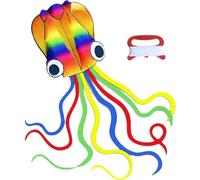 Huge Rainbow Soft Octopus Kite for Kids and Adults - Extra Large, Water-Resistant, with 100m Line, 210T Ripstop Polyester, Easy to Fly with Long Tail, Suitable for Children Under 10