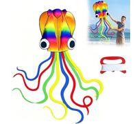 Huge Rainbow Soft Octopus Kite for Kids and Adults, Large Kite with Long Tail & 100m Line, 210T Ripstop Polyester, Easy to Fly kites for Children, Suitable for Children Under 10