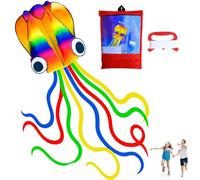 Huge Rainbow Soft Octopus Kite, Large Kite with Long Tail and 100 Meters Flying String Long Colorful Octopus Kites Park Flying Toy for Boys and Girls Beach Kites for Family Outdoor Games Activities