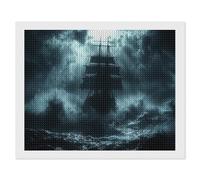 Huge Ship of The Middle Ages Diamond DIY Painting Kits Horizontal Round Full Drill Digital Art Craft for Home Office Wall Decor 16"x20"