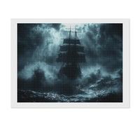 Huge Ship of The Middle Ages Diamond DIY Painting Kits Horizontal Round Full Drill Digital Art Craft for Home Office Wall Decor 12"x16"