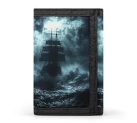 Huge Ship of The Middle Ages Trifold Men's Wallets with 8 Card Slots & Key Hook Slim Travel Purse Money Clip
