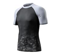 HUGE SPORTS Men Short Sleeves Rash Guard Shirts for Swimming Surfing for Summer Lava Black Ripple S