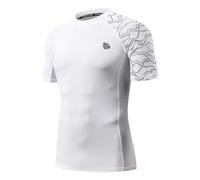 HUGE SPORTS Men's All Time Short Sleeve Rashguard UPF 50 Sun Protection Surf Shirt Lines White 3XL