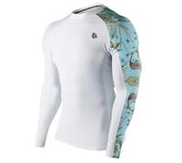 HUGE SPORTS Men's Rash Guard Long Sleeves UPF 50+ UV Sun Protection Quick Drying Splice Compression Swim Shirts, White Forest, Medium
