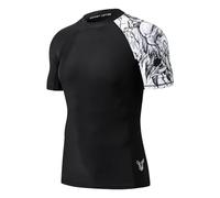HUGE SPORTS Men's Rash Vest Quick Dry Sun Protection Swimming Shirts Short Sleeve Rash Guard BJJ Snorkeling Surfing Diving Swim Top (Black Eagle,3XL)