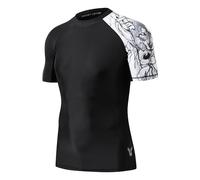 HUGE SPORTS Men's Rash Vest Quick Dry Sun Protection Swimming Shirts Short Sleeve Rash Guard BJJ Snorkeling Surfing Diving Swim Vest (Black Wolf,XL)