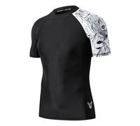 HUGE SPORTS Men's Rash Vest Quick Dry Sun Protection Swimming Shirts Short Sleeve Rash Guard BJJ Snorkeling Surfing Diving Swim Top (Black Bear,3XL)