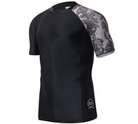 HUGE SPORTS Men's Splice Sun Protection Rash Guard Short Sleeves(Sea Forest,S)