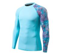 HUGE SPORTS Men's Splice UV Sun Protection UPF 50+ Skins Rash Guard Long Sleeves, Dream Blue, X-Large