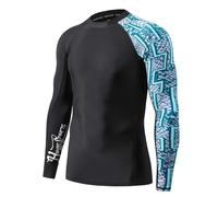 HUGE SPORTS Men's Splice UV Sun Protection UPF 50+ Skins Rash Guard Long Sleeves(Zigzag, XL)