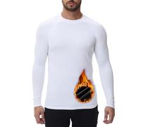 HUGE SPORTS Men's Sports Tops Thermal Casual Spring Autumn Winter Warm Long Sleeve Shirts Base Layer Running Skiing Outdoor Warm Polo Shirt Sweatshirt (White,XL)