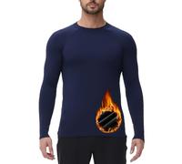 HUGE SPORTS Men's Sports Tops Thermal Casual Spring Autumn Winter Warm Long Sleeve Shirts Base Layer Running Skiing Outdoor Warm Polo Shirt Sweatshirt (Navy Blue,L)