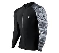 HUGE SPORTS Men's Swim Shirts Long Sleeve Zip Rash Guard UPF 50+ Sun Protective Quick Drying, Tiger, 3XL